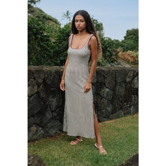 SAYLOR Vinia Maxi Dress Scallopes Trim Striped Knit Lined Black/Creme Size Small - Picture 6 of 11